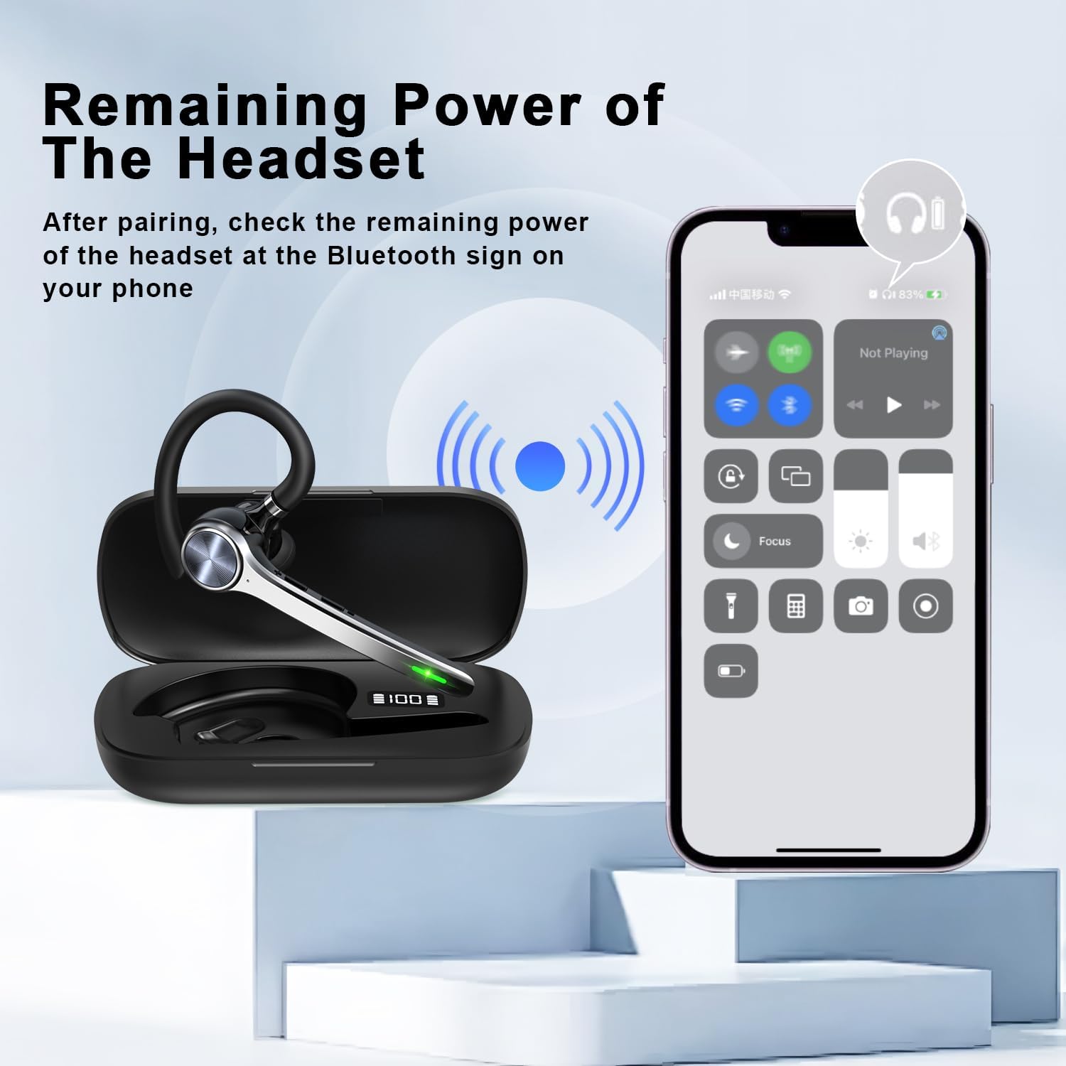 Bluetooth Headset, Wireless Bluetooth Earpiece with 500mAh