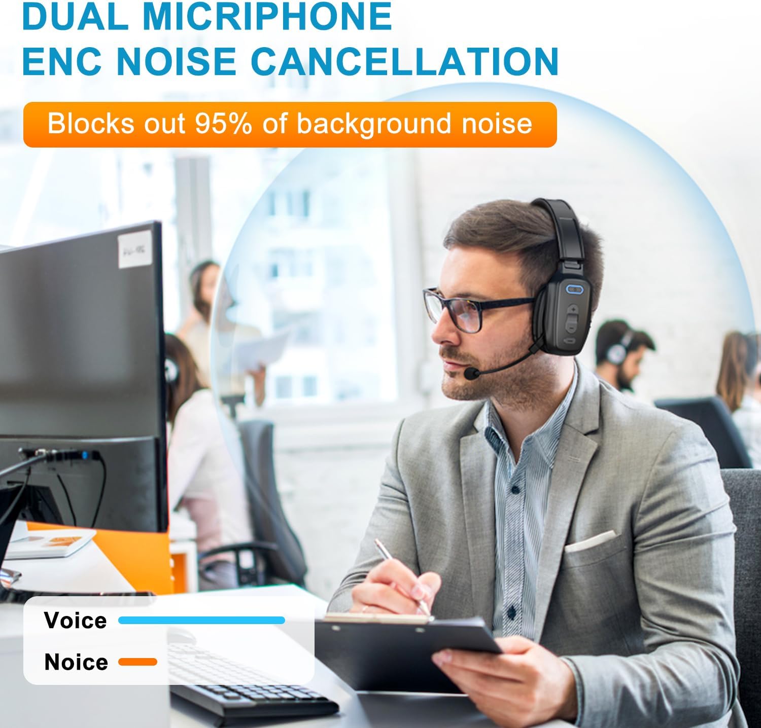 Bluetooth Headset, 60hrs Noise Canceling V5.2 Over Head Headphones, Single Ear Trucker Wireless Headset with Mic, Mute Button