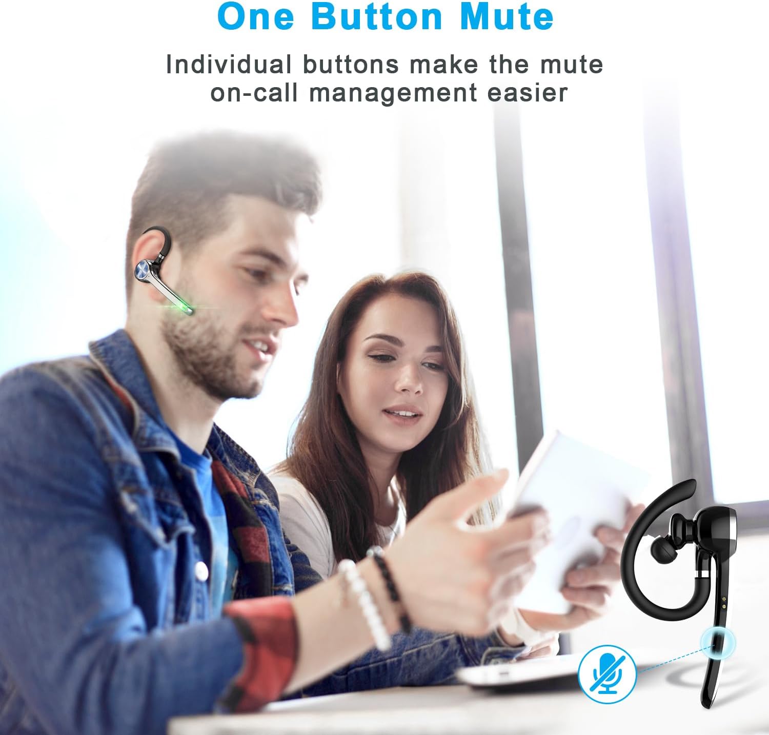 Bluetooth Headset, Wireless Bluetooth Earpiece with 500mAh