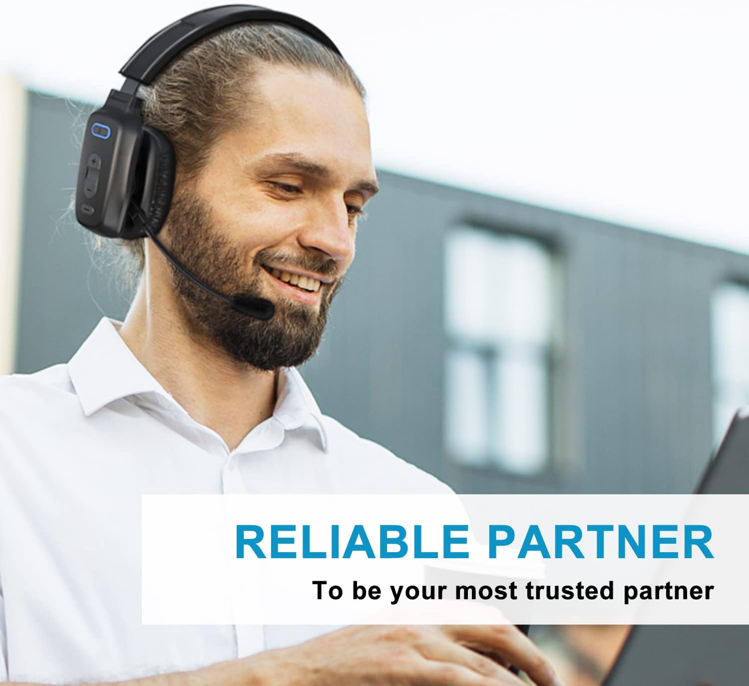 Bluetooth Headset, 60hrs Noise Canceling V5.2 Over Head Headphones, Single Ear Trucker Wireless Headset with Mic, Mute Button