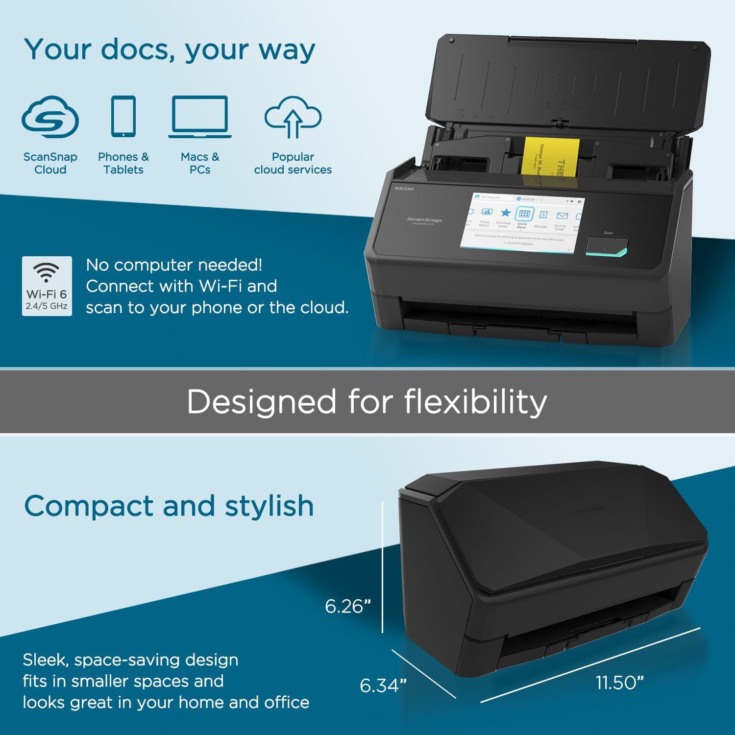 ScanSnap iX2500 Wireless or USB High-Speed Cloud Enabled Document