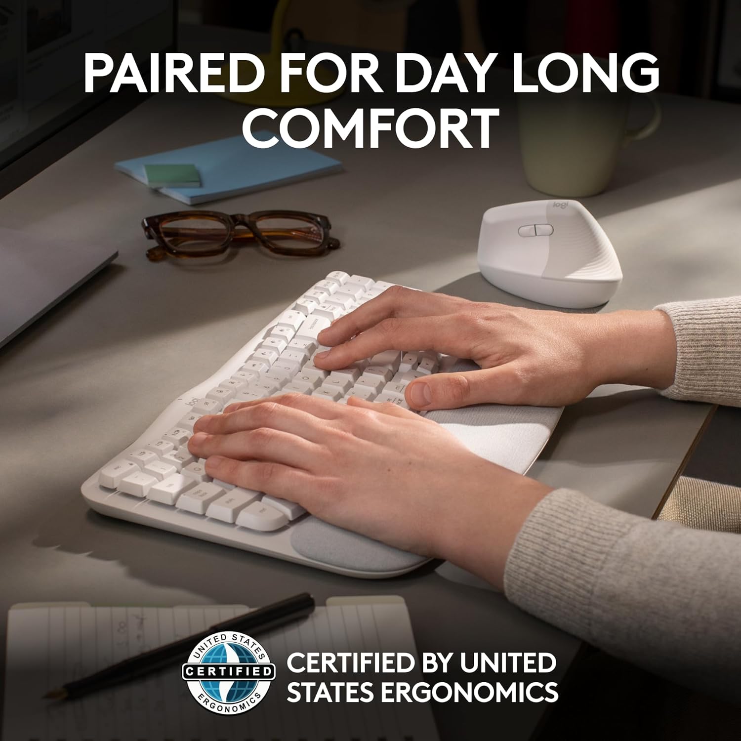 Logitech Wave Keys & Lift Vertical Mouse - Ergonomic Bundle