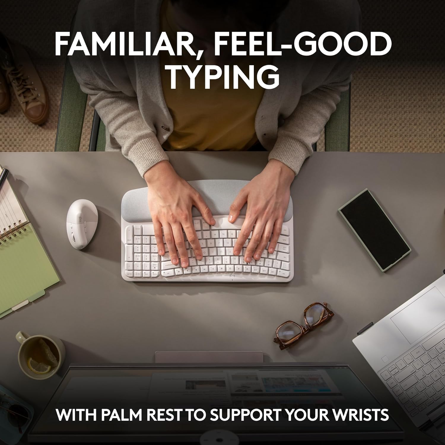 Logitech Wave Keys & Lift Vertical Mouse - Ergonomic Bundle