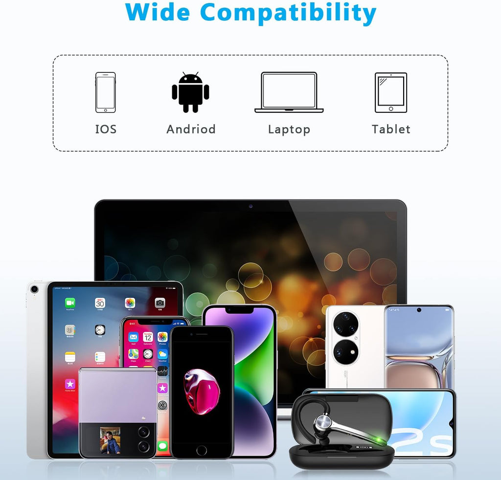 Bluetooth Headset, Wireless Bluetooth Earpiece with 500mAh